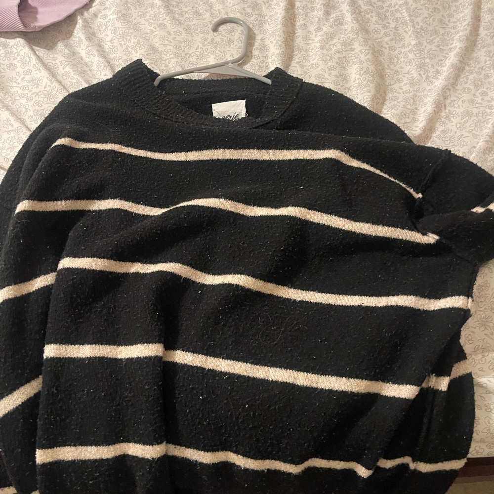 Aerie Black and White Crew Neck Sweater Classic Stripes